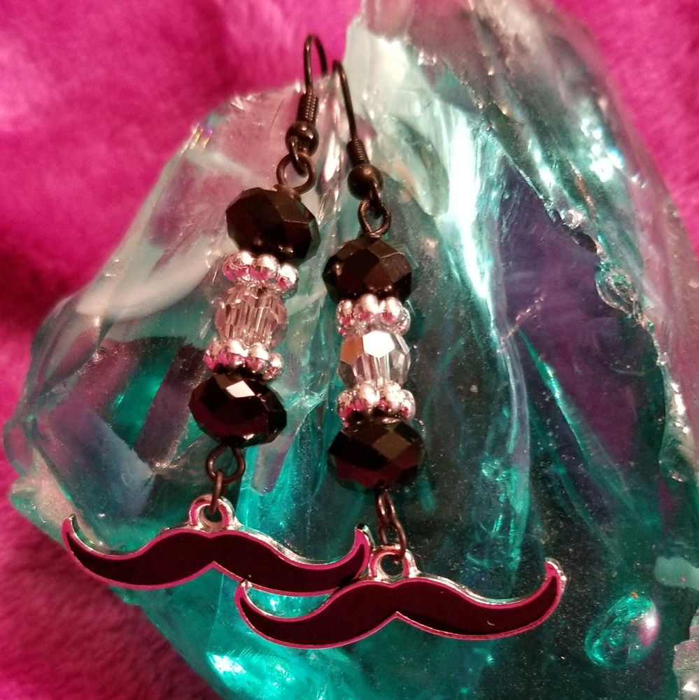 Black and Silver Mustache Earrings